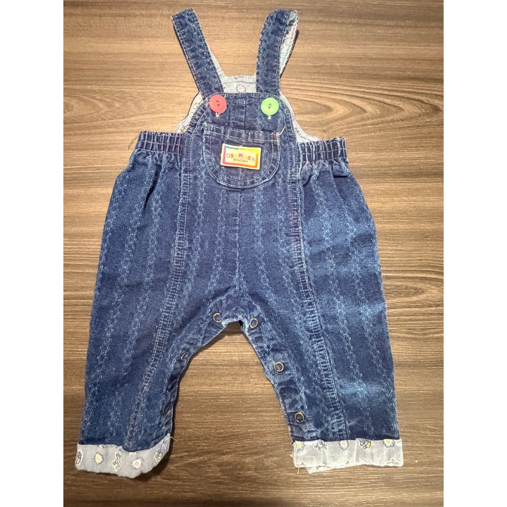 Vintage OshKosh B'Gosh Vestbak Denim Overalls Neon Buttons Rainbow Stitching